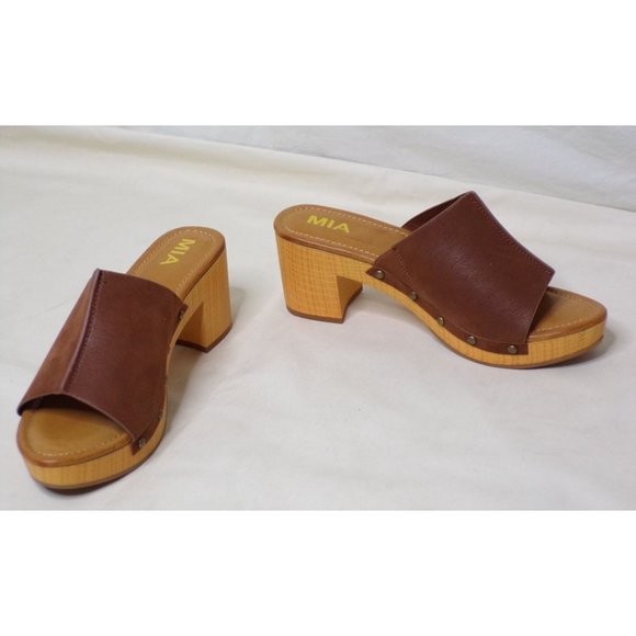 MIA Merel Studded Block Heel Mule Sandal Shoes 39  9 Brown NEW - Picture 5 of 11
